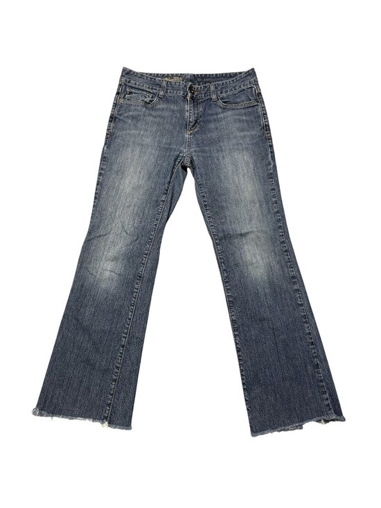 Eddie Bauer Denim - Eddie Bauer Bootcut Jeans Womens Size 8R Blue Denim Raw Cuffs Mid Rise Classic